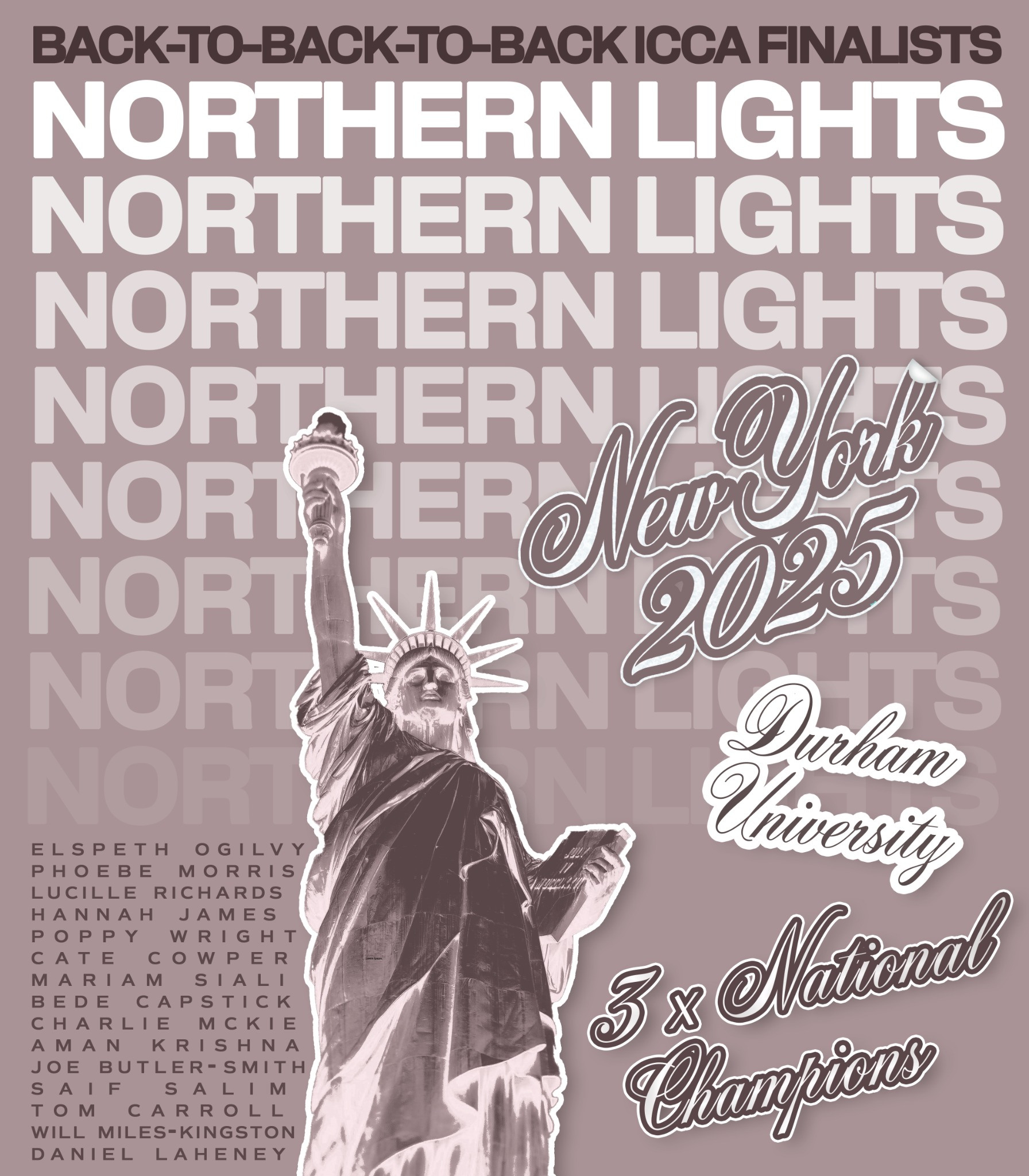 Northern Lights New York 2025 T-shirt artwork on a mauve background